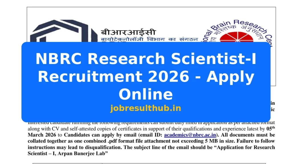 NBRC Research Scientist-I Recruitment 2026 - Apply Online - 2026 Posts