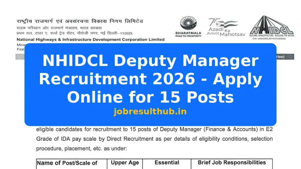 NHIDCL Deputy Manager Recruitment 2026 - Apply Online for 15 Posts - 2026 Posts