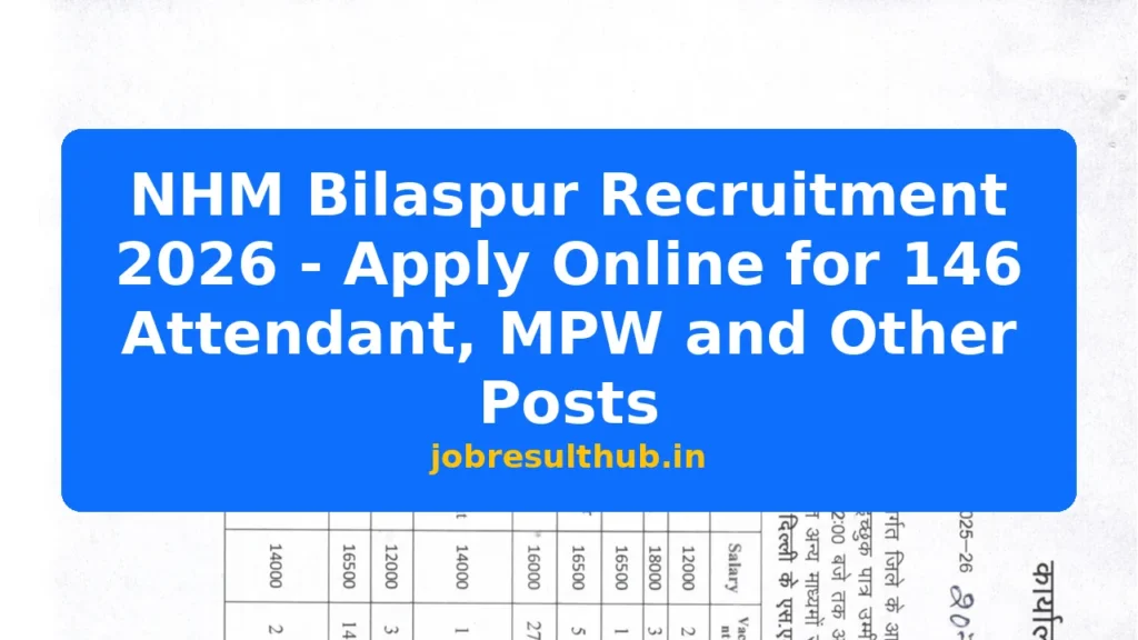 NHM Bilaspur Recruitment 2026 - Apply Online for 146 Attendant, MPW and Other Posts - 146 Posts