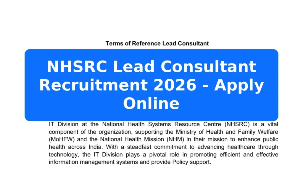 NHSRC Lead Consultant Recruitment 2026 - Apply Online Featured Image