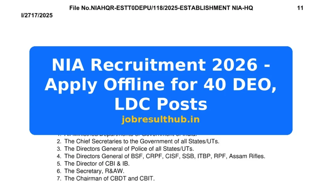 NIA Recruitment 2026 - Apply Offline for 40 DEO, LDC Posts - 2026 Posts