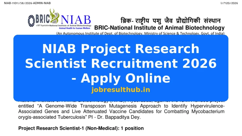 NIAB Project Research Scientist Recruitment 2026 - Apply Online - 2026 Posts