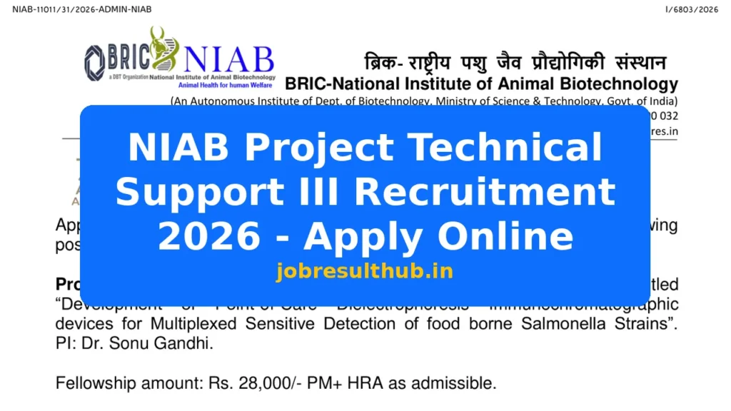 NIAB Project Technical Support III Recruitment 2026 - Apply Online - 2026 Posts