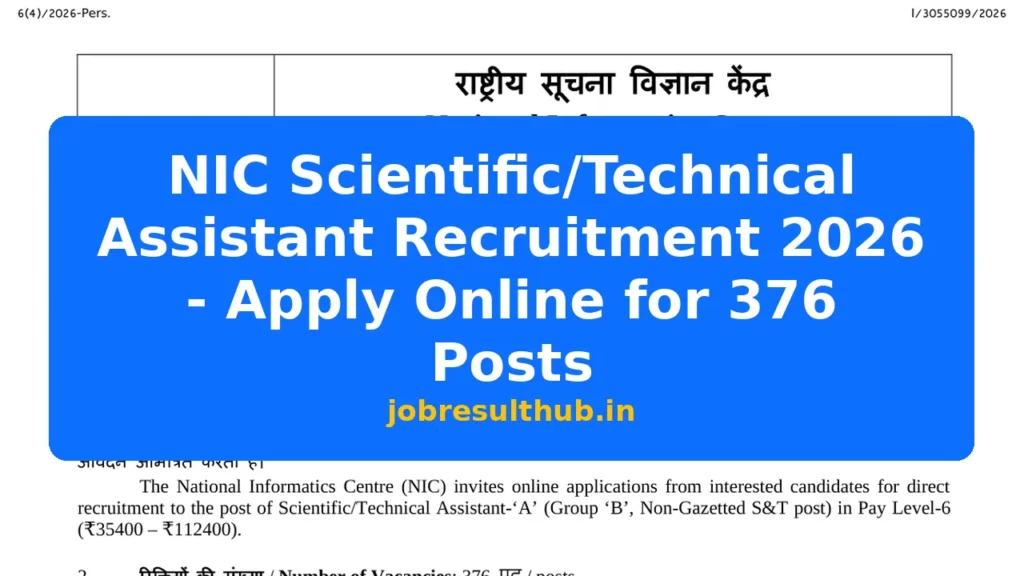 NIC Scientific/Technical Assistant Recruitment 2026 - Apply Online for 376 Posts - 376 Posts
