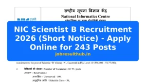 NIC Scientist B Recruitment 2026 (Short Notice) - Apply Online for 243 Posts - 243 Posts