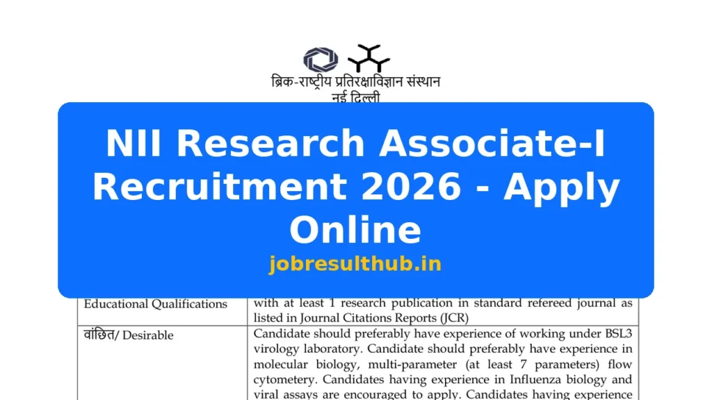 NII Research Associate-I Recruitment 2026 - Apply Online - 2026 Posts
