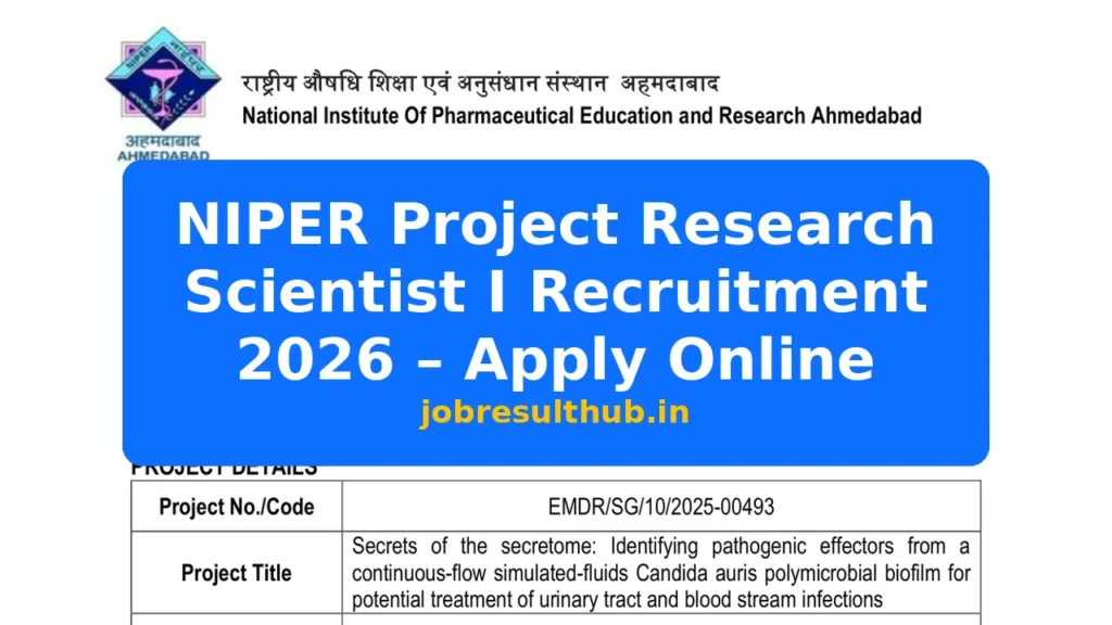 NIPER Project Research Scientist I Recruitment 2026 – Apply Online - 2026 Posts