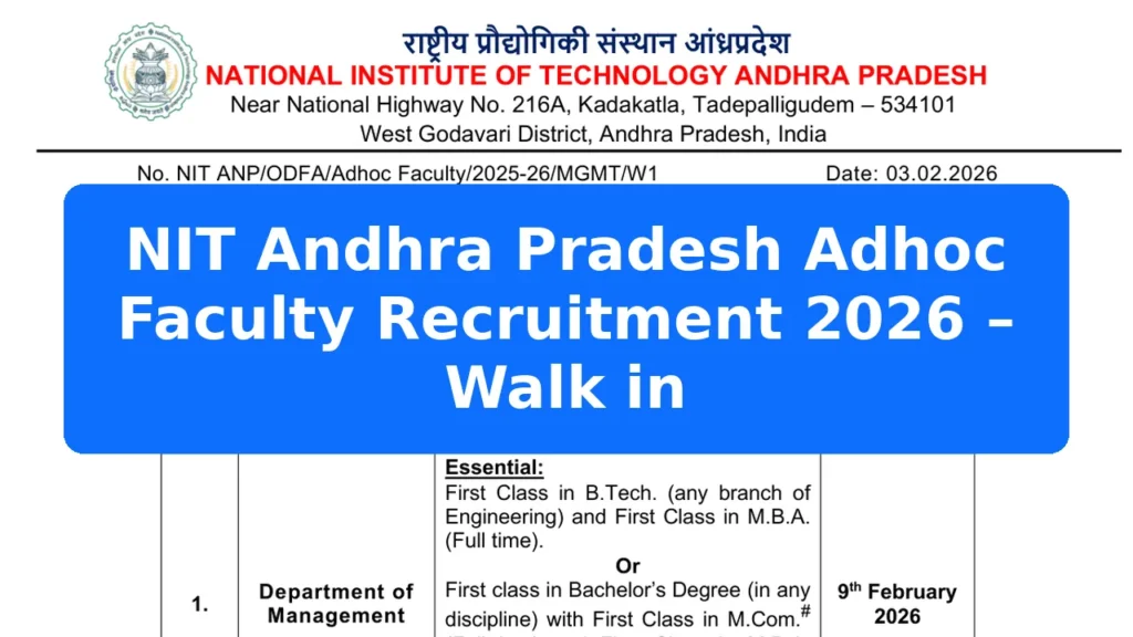 NIT Andhra Pradesh Adhoc Faculty Recruitment 2026 – Walk in Featured Image