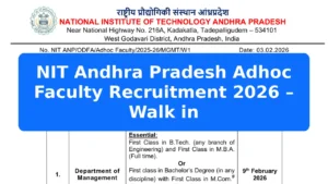 NIT Andhra Pradesh Adhoc Faculty Recruitment 2026 – Walk in Featured Image