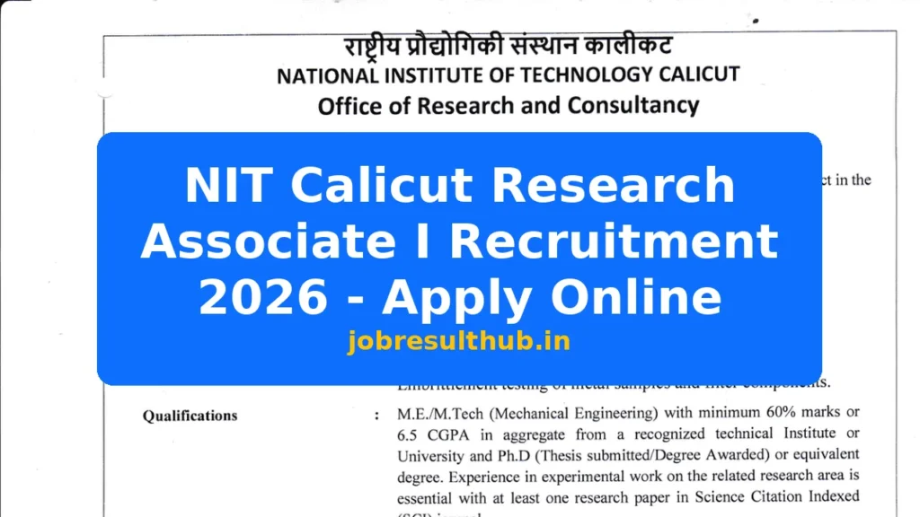 NIT Calicut Research Associate I Recruitment 2026 - Apply Online - 2026 Posts