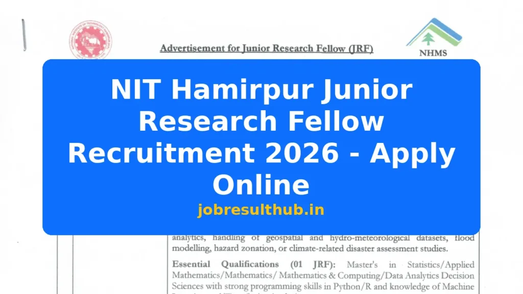 NIT Hamirpur Junior Research Fellow Recruitment 2026 - Apply Online - 2026 Posts