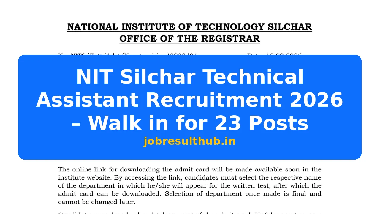 NIT Silchar Technical Assistant Recruitment 2026 - Apply Now