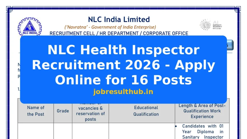 NLC Health Inspector Recruitment 2026 - Apply Online for 16 Posts - 2026 Posts