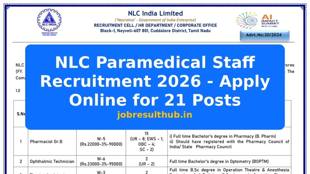 NLC Paramedical Staff Recruitment 2026 - Apply Online for 21 Posts - 21 Posts