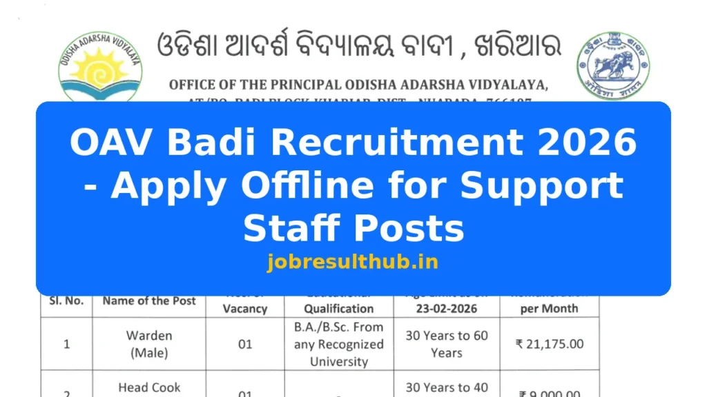 OAV Badi Recruitment 2026 - Apply Offline for Support Staff Posts - 2026 Posts