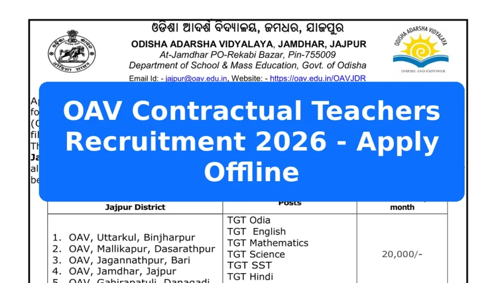 OAV Contractual Teachers Recruitment 2026 - Apply Offline Featured Image