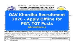 OAV Khordha Recruitment 2026 - Apply Offline for PGT, TGT Posts - 2026 Posts