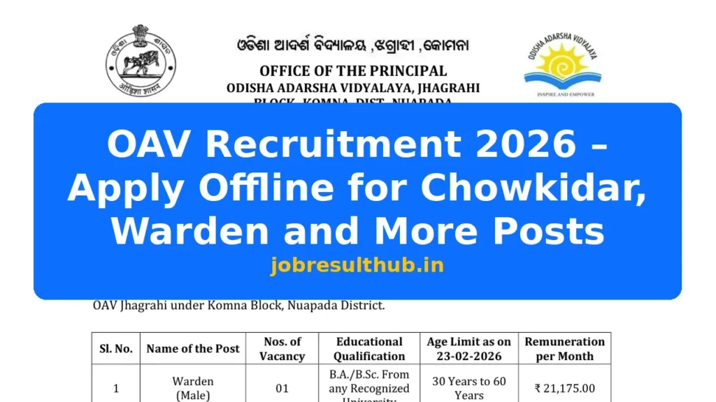 OAV Recruitment 2026 – Apply Offline for Chowkidar, Warden and More Posts - 2026 Posts