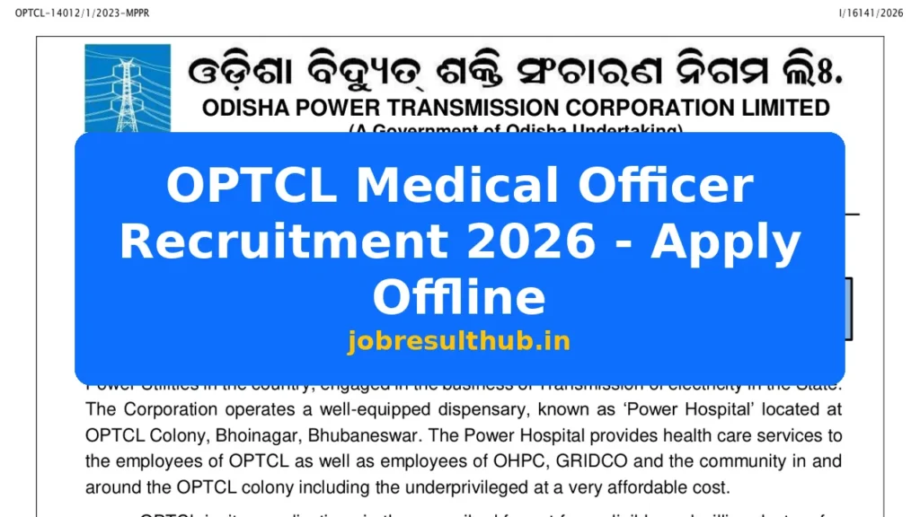 OPTCL Medical Officer Recruitment 2026 - Apply Offline - 2026 Posts