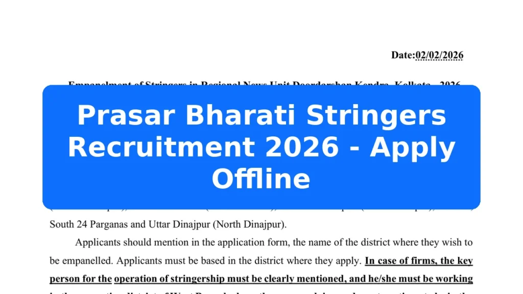 Prasar Bharati Stringers Recruitment 2026 - Apply Offline Featured Image