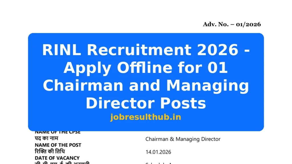 RINL Recruitment 2026 - Apply Offline for 01 Chairman and Managing Director Posts - 2026 Posts