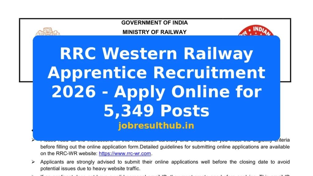 RRC Western Railway Apprentice Recruitment 2026 - Apply Online for 5,349 Posts - 349 Posts