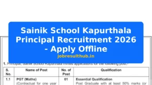 Sainik School Kapurthala Principal Recruitment 2026 - Apply Offline - 2026 Posts