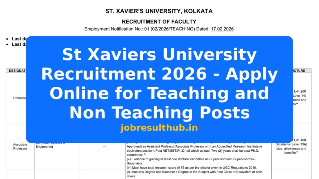 St Xaviers University Recruitment 2026 - Apply Online for Teaching and Non Teaching Posts - 2026 Posts
