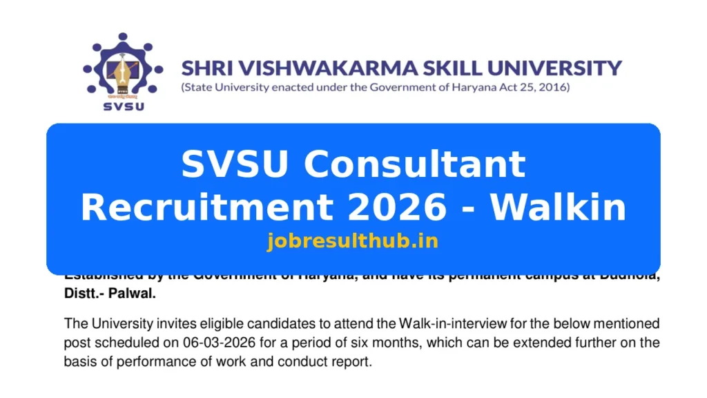SVSU Consultant Recruitment 2026 - Walkin - 2026 Posts