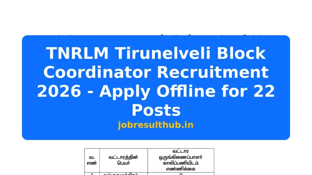 TNRLM Tirunelveli Block Coordinator Recruitment 2026 - Apply Offline for 22 Posts - 22 Posts