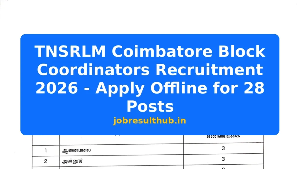 TNSRLM Coimbatore Block Coordinators Recruitment 2026 - Apply Offline for 28 Posts - 2026 Posts