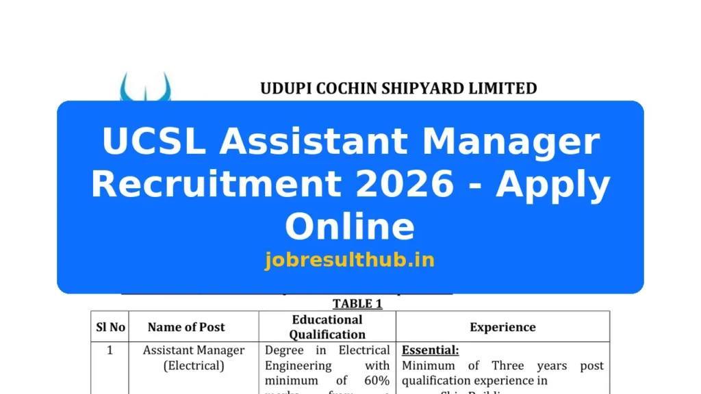 UCSL Assistant Manager Recruitment 2026 - Apply Online - 2026 Posts