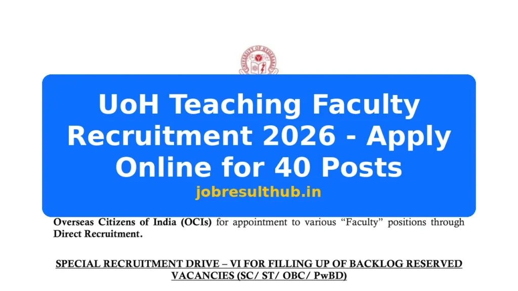 UoH Teaching Faculty Recruitment 2026 - Apply Online for 40 Posts - 40 Posts