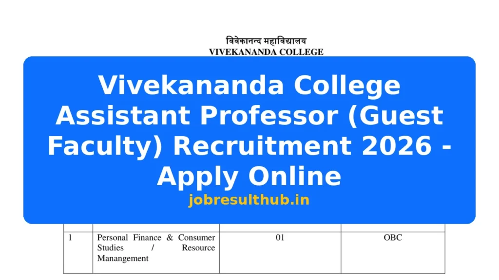 Vivekananda College Assistant Professor (Guest Faculty) Recruitment 2026 - Apply Online - 2026 Posts