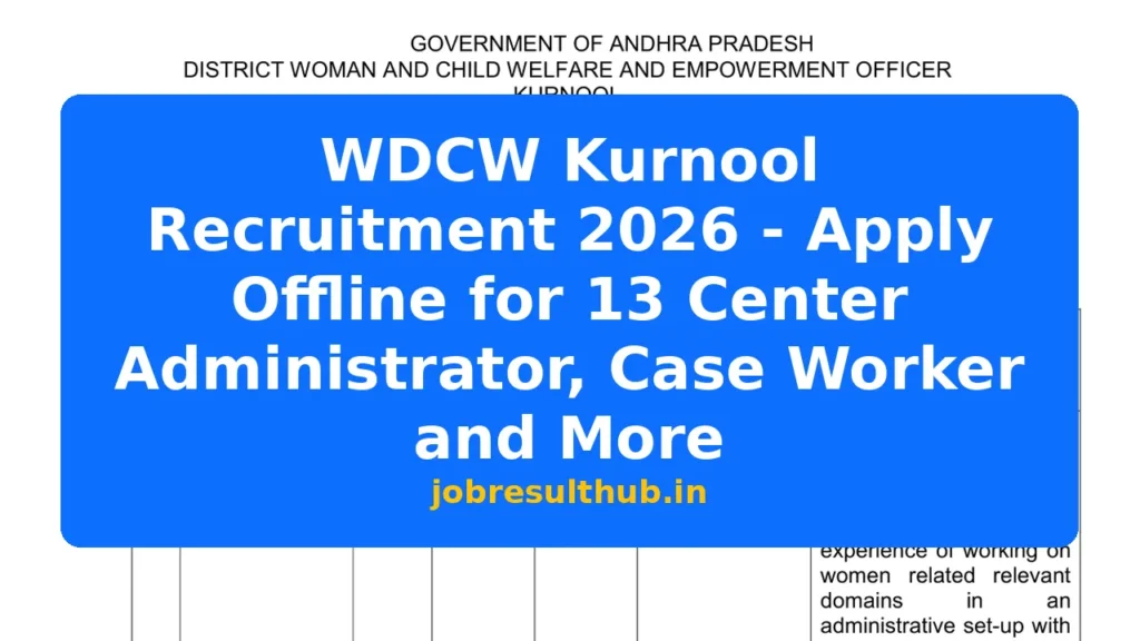 WDCW Kurnool Recruitment 2026 - Apply Offline for 13 Center Administrator, Case Worker and More - 2026 Posts