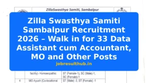 Zilla Swasthya Samiti Sambalpur Recruitment 2026 – Walk in for 33 Data Assistant cum Accountant, MO and Other Posts - 33 Posts