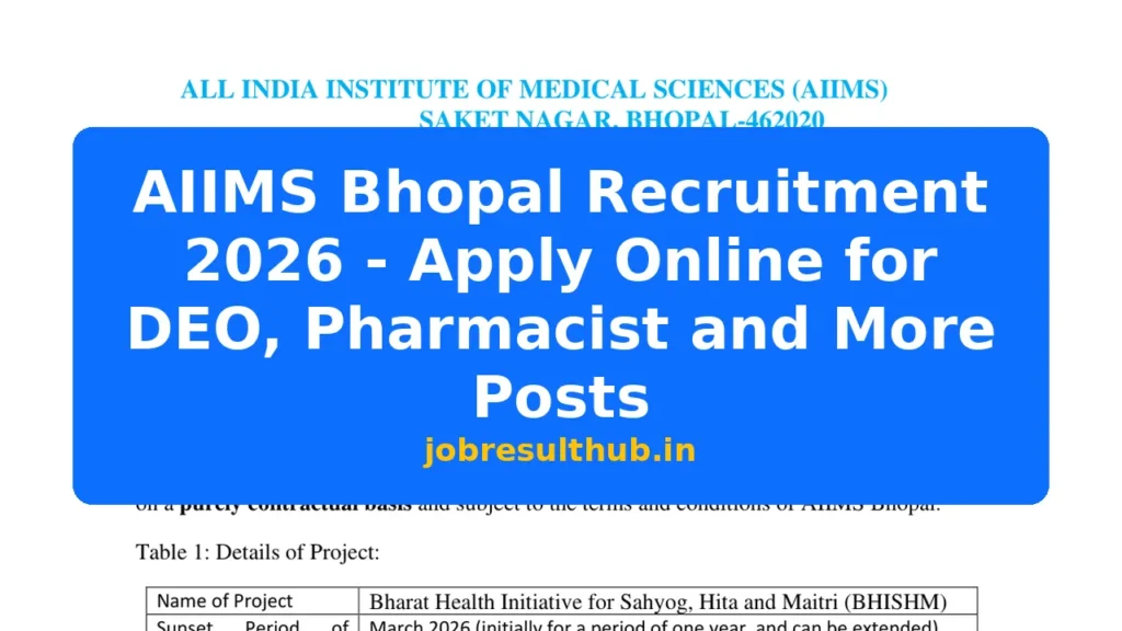 AIIMS Bhopal Recruitment 2026 - Apply Online for DEO, Pharmacist and More Posts - 2026 Posts