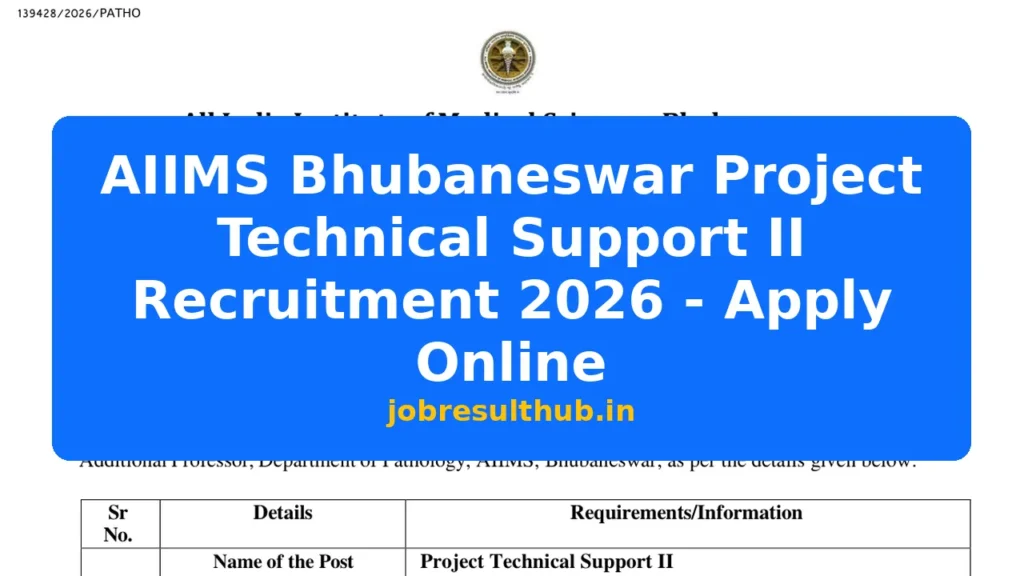AIIMS Bhubaneswar Project Technical Support II Recruitment 2026 - Apply Online - 2026 Posts
