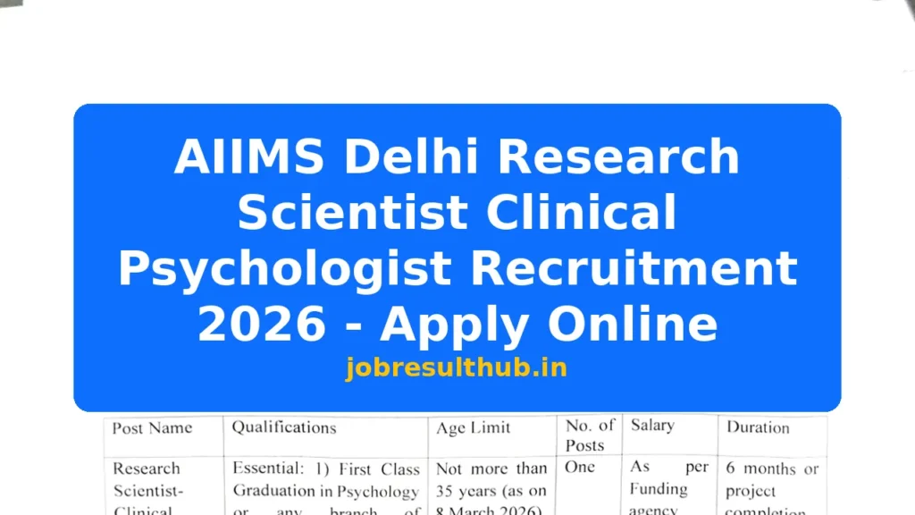 AIIMS Delhi Research Scientist Clinical Psychologist Recruitment 2026 - Apply Online - 2026 Posts