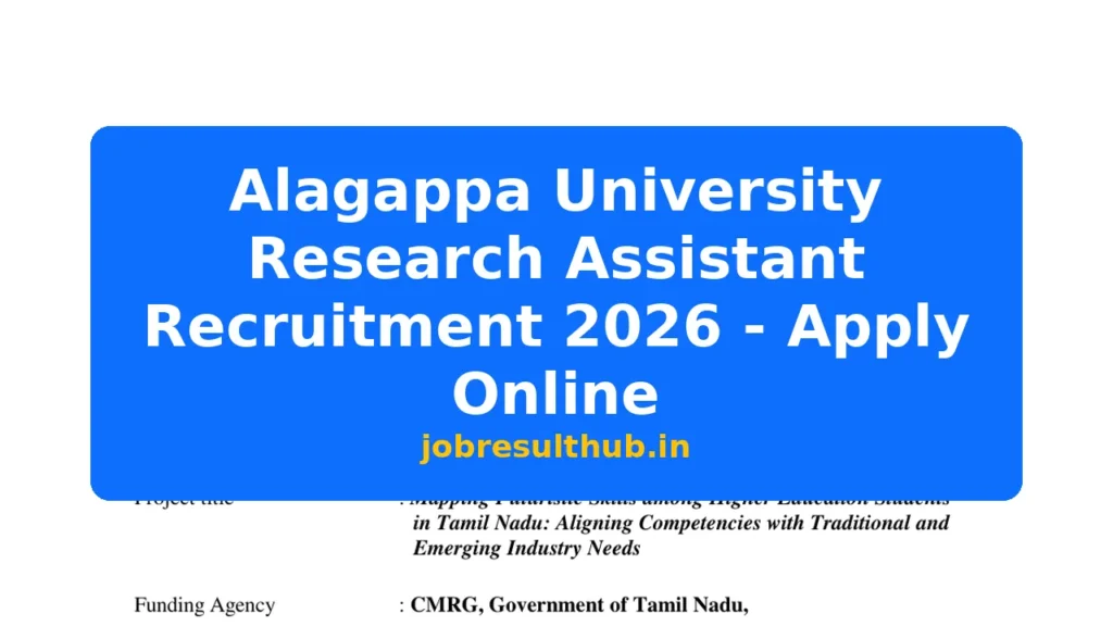 Alagappa University Research Assistant Recruitment 2026 - Apply Online - 2026 Posts