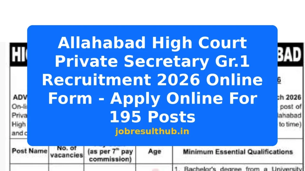 Allahabad High Court Private Secretary Gr.1 Recruitment 2026 Online Form - Apply Online For 195 Posts - 2026 Posts