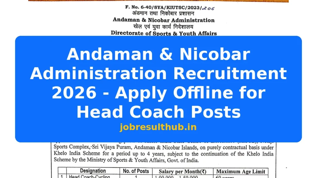 Andaman & Nicobar Administration Recruitment 2026 - Apply Offline for Head Coach Posts - 2026 Posts