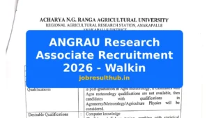 ANGRAU Research Associate Recruitment 2026 - Walkin - 2026 Posts