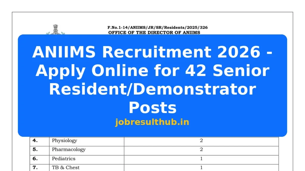 ANIIMS Recruitment 2026 - Apply Online for 42 Senior Resident/Demonstrator Posts - 2026 Posts