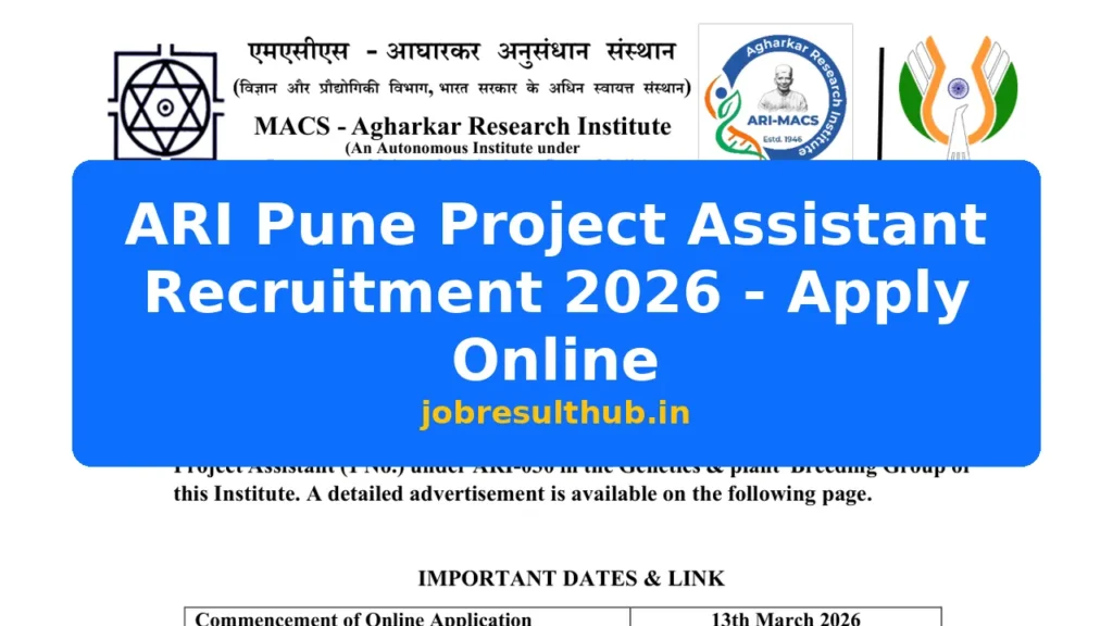 ARI Pune Project Assistant Recruitment 2026 - Apply Online - 2026 Posts