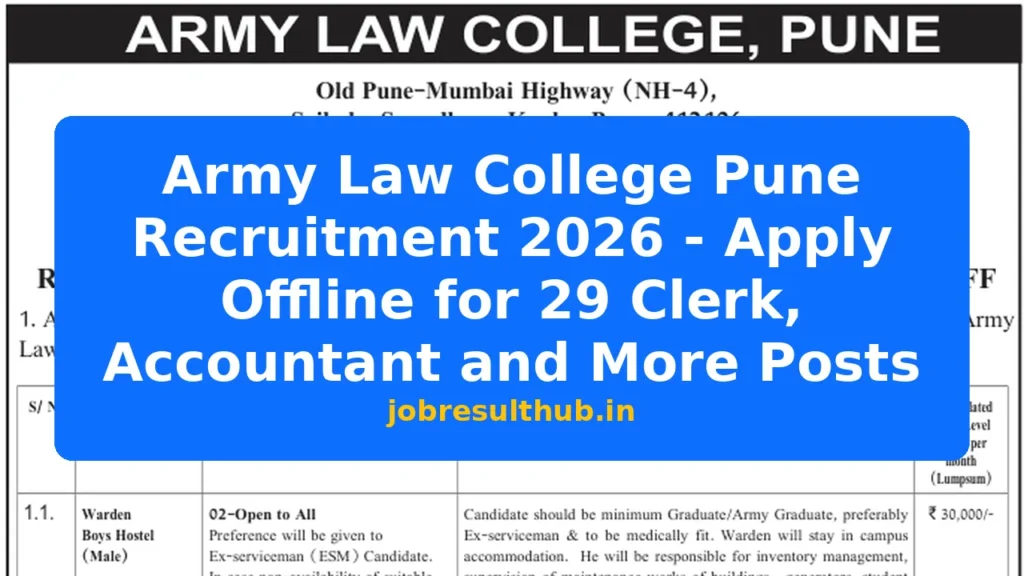 Army Law College Pune Recruitment 2026 - Apply Offline for 29 Clerk, Accountant and More Posts - 2026 Posts