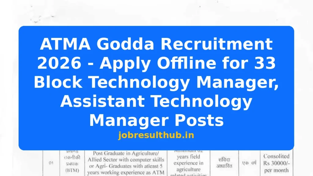 ATMA Godda Recruitment 2026 - Apply Offline for 33 Block Technology Manager, Assistant Technology Manager Posts - 2026 Posts