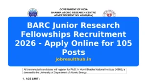 BARC Junior Research Fellowships Recruitment 2026 - Apply Online for 105 Posts - 2026 Posts