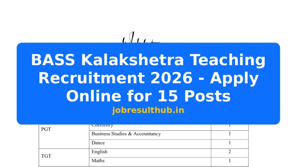 BASS Kalakshetra Teaching Recruitment 2026 - Apply Online for 15 Posts - 2026 Posts