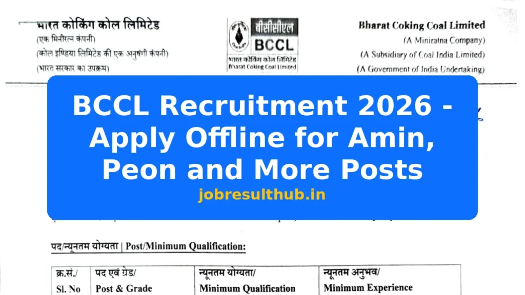 BCCL Recruitment 2026 - Apply Offline for Amin, Peon and More Posts - 2026 Posts